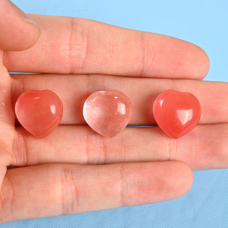 Cute Carved Heart Crystal Figurine, 15mm Heart, Cherry Quartz Heart Gemstone, Tiny Crystal Decor, Reiki Stone, Cherry Quartz.