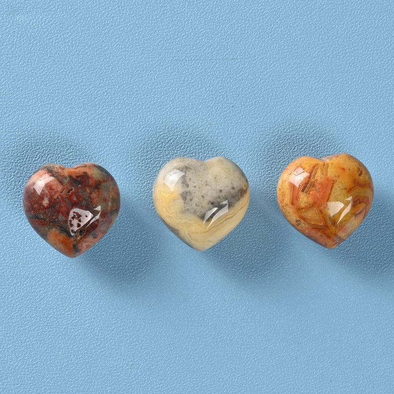 Cute Carved Heart Crystal Figurine, 15mm Heart, Crazy Agate Heart Gemstone, Tiny Crystal Decor, Reiki Stone, Crazy Lace Agate.