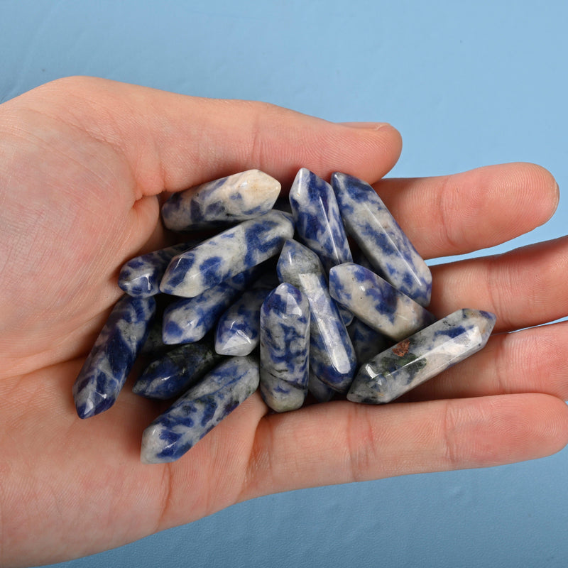 5 pieces of Blue Spot Jasper Crystal Points, No Hole, Undrilled Blue Spot Jasper Double Pointed Gemstone, Bulk Crystal for Pendant Making.