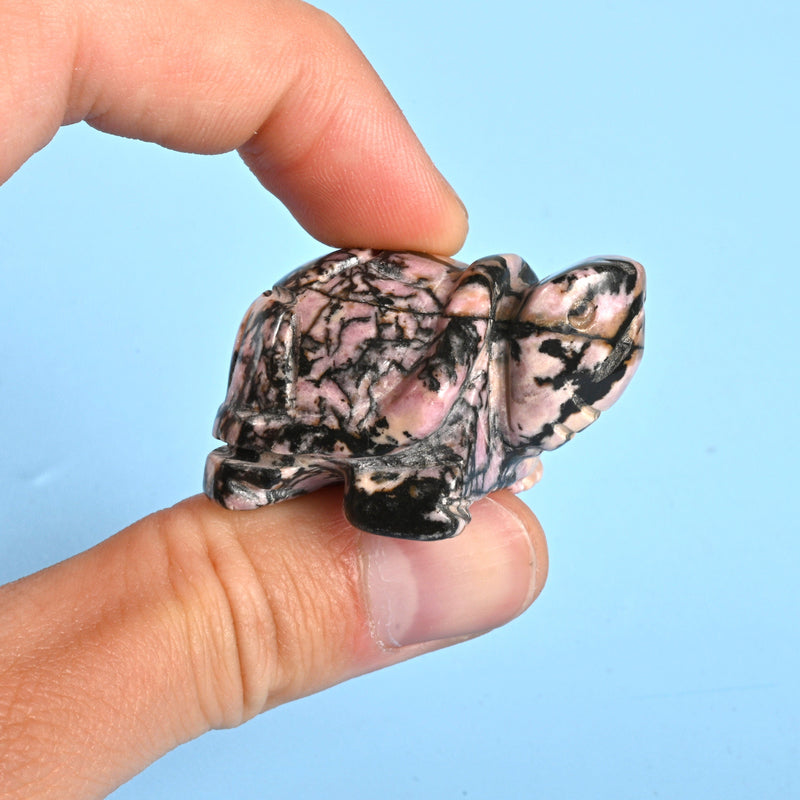 Carved Turtle Crystal Figurine, 1.5 inch, 2 inch Natural Rhodonite Turtle Gemstone, Crystal Decor, Rhodonite Tortoise.