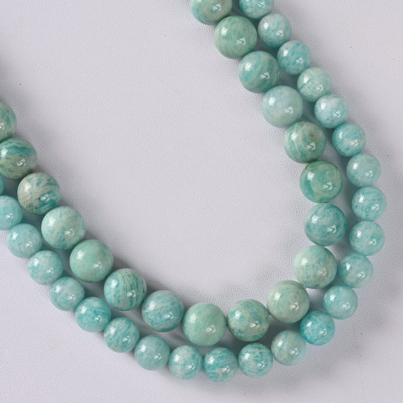 Grade A Natural Amazonite Smooth Round Loose Beads 6mm-10mm - 15" Strand