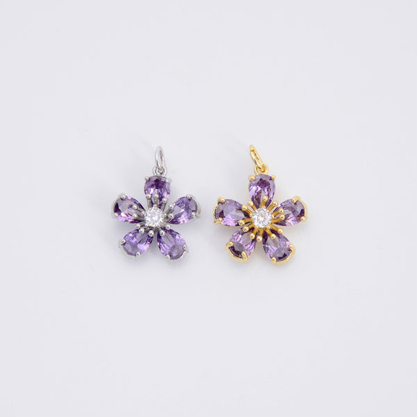 Flower Charm Purple Crystal Rhinestone, Lily Flower Charm, Bracelet Pendants, Bracelet Charms, Jewelry Making DIY Bracelet Necklace Supplies