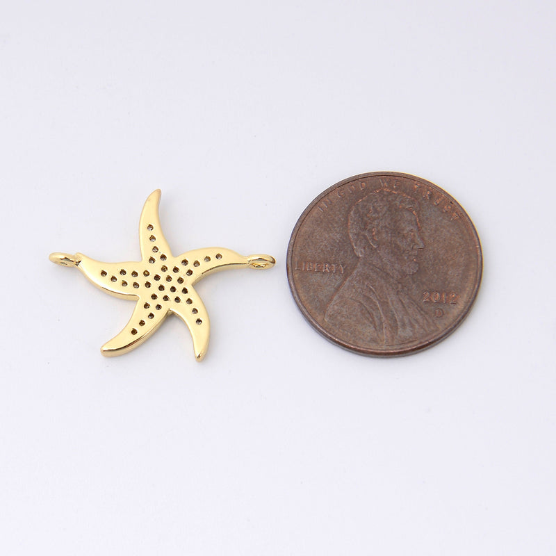22mm Gold Starfish Charm Crystal Rhinestones, Starfish Connector, Bracelet Connector Charms, Jewelry Making DIY Bracelet Necklace Supplies