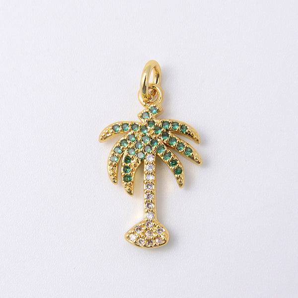 20mm Gold Palm Tree Green, Palm Tree Charm, Bracelet Pendants, Bracelet Charms, Jewelry Making DIY Bracelet Necklace Supplies