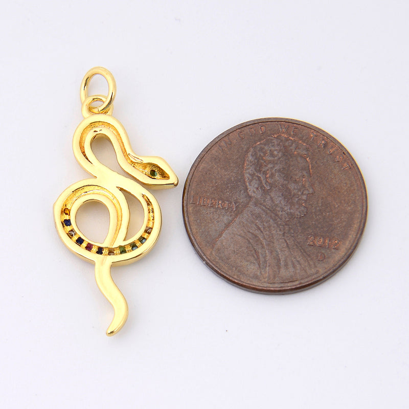 26mm Gold Serpent Snake Rhinestones, Snake Charm, Bracelet Pendants, Bracelet Charms, Jewelry Making DIY Bracelet Necklace Supplies
