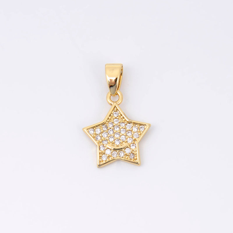 13mm Gold Smiling Star Crystal Rhinestones, Star Charm, Bracelet Pendants, Bracelet Charms, Jewelry Making DIY Bracelet Necklace Supplies